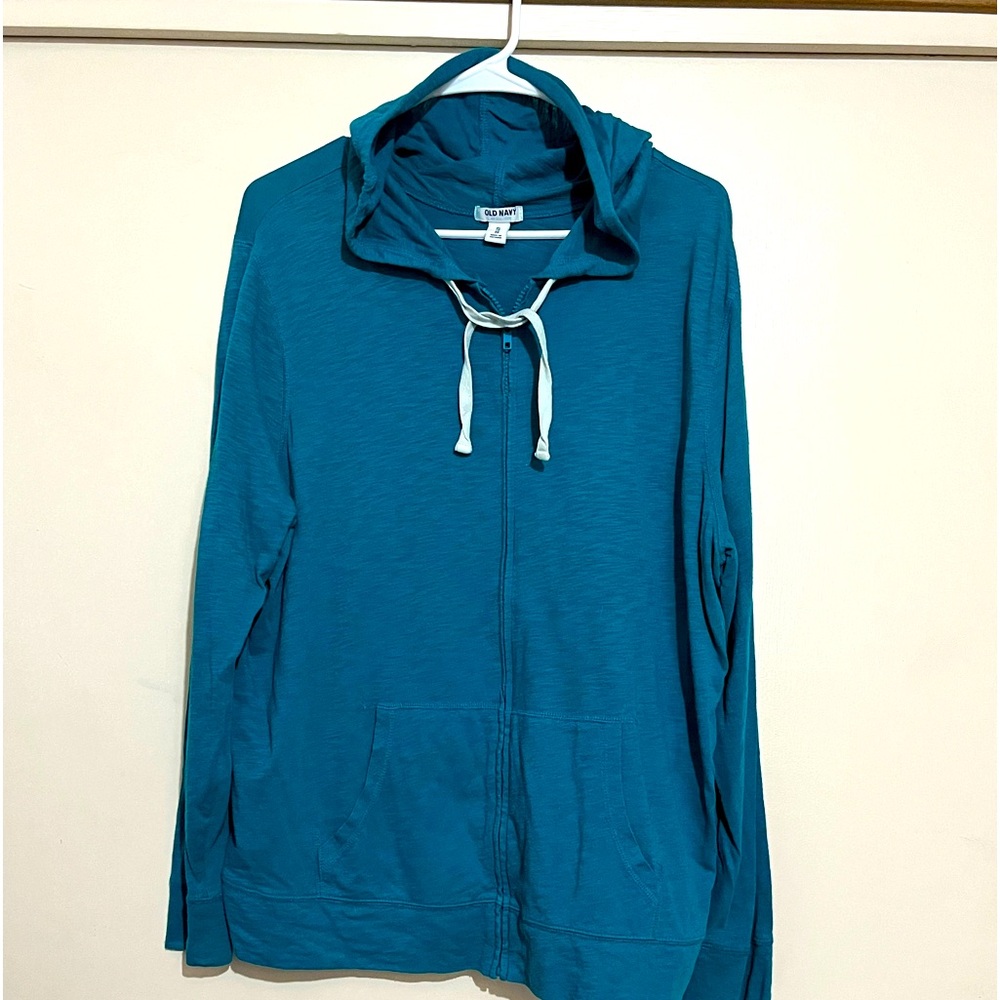 Light zip-up hoodie, turquoise blue, XL